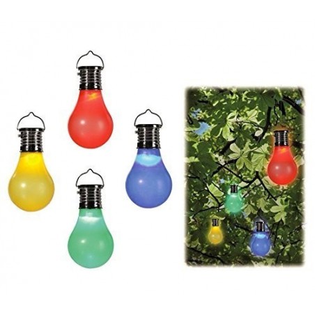 260065- Ensemble de 4 ampoules colorées avec mini crochet de panneau solaire