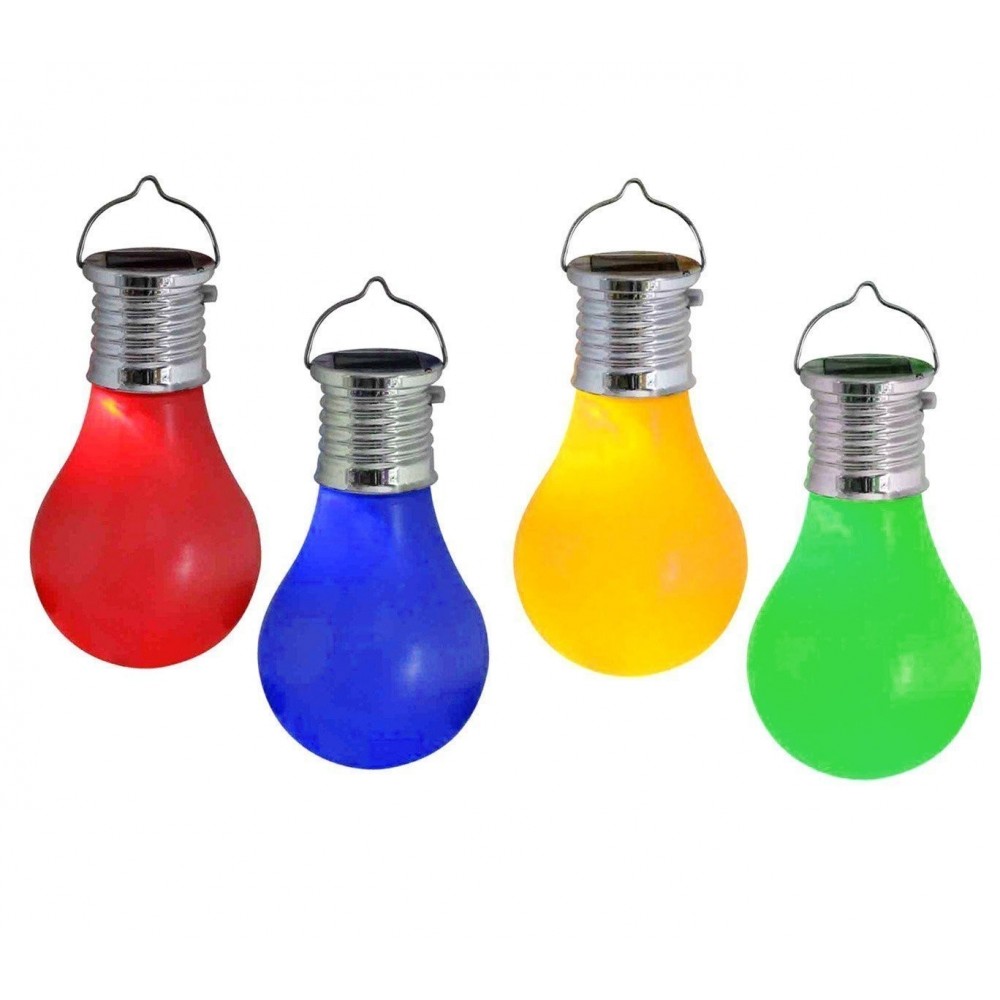 260065- Ensemble de 4 ampoules colorées avec mini crochet de panneau solaire
