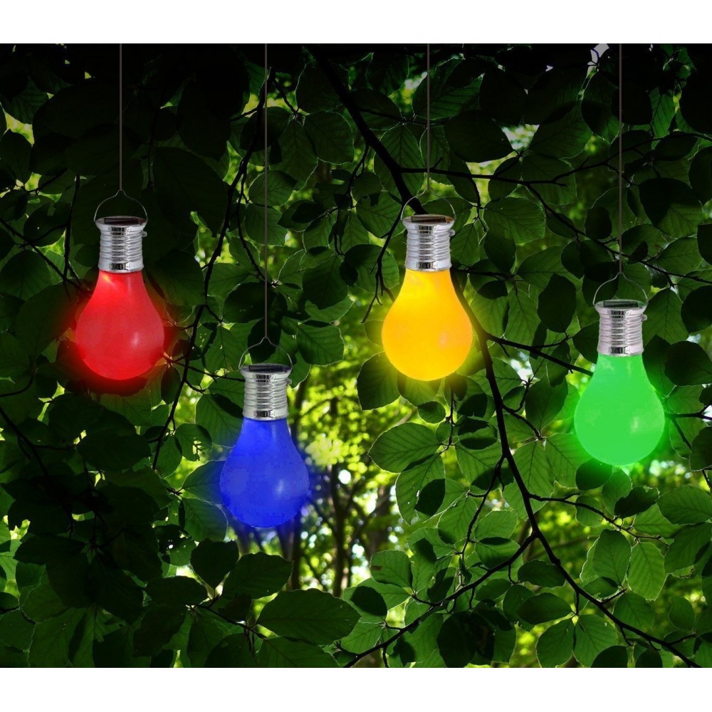 260065- Ensemble de 4 ampoules colorées avec mini crochet de panneau solaire