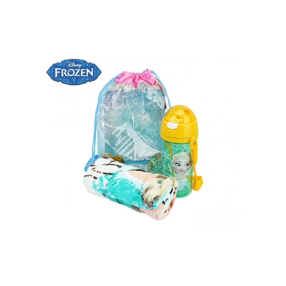 Sac de plage la Reine des Neiges comprenant une bouteille et une serviette