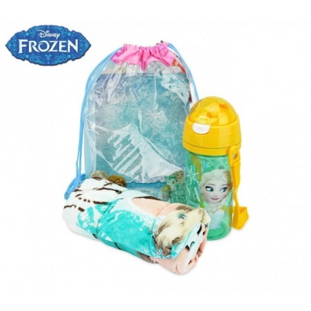 Sac de plage la Reine des Neiges comprenant une bouteille et une serviette