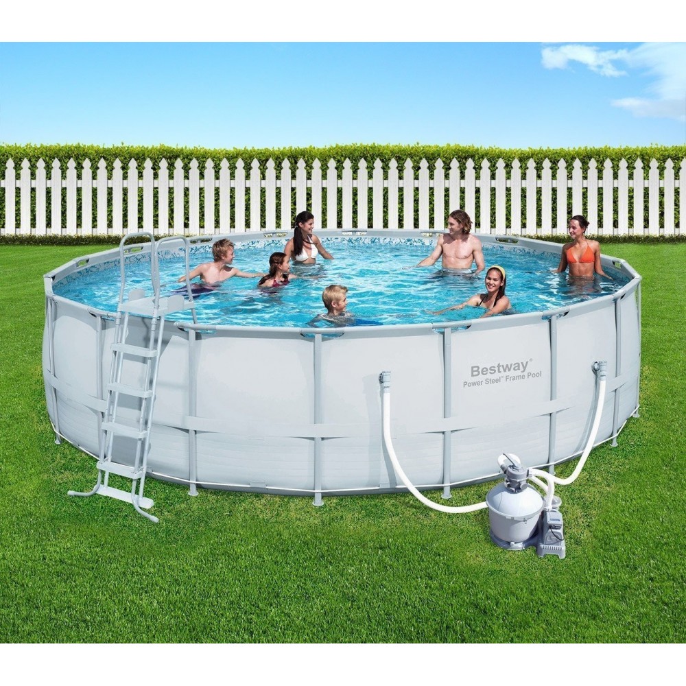  56066- Piscine structurée ronde - Bestway - 457 x 91 cm avec échelle et kit de nettoyage 