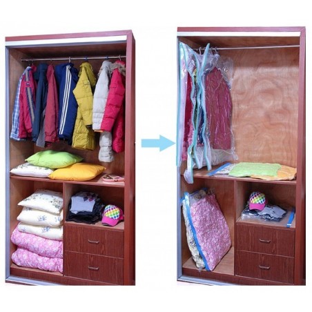 Sac housse de rangement sous vide avec ceintre pour organiser les vêtements dans l'armoire