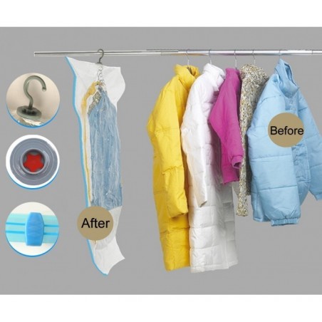 Sac housse de rangement sous vide avec ceintre pour organiser les vêtements dans l'armoire