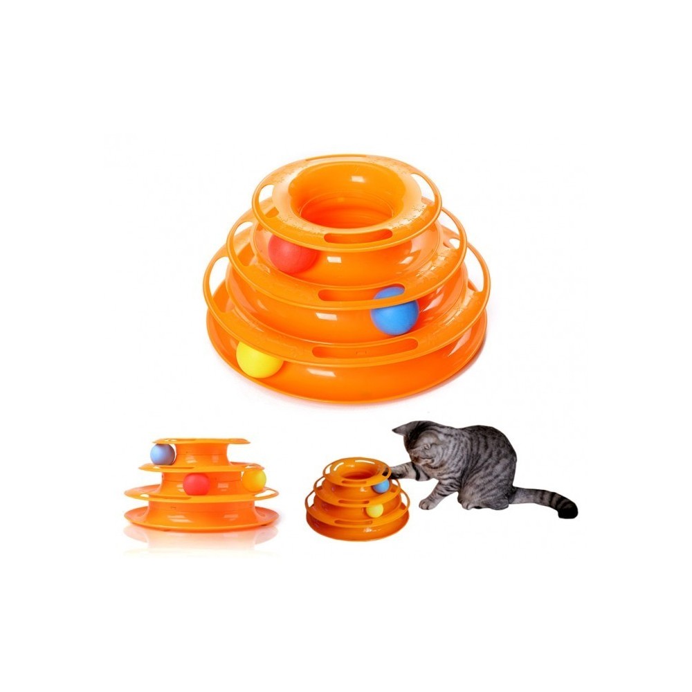 560021 - JEU INTERACTIF POUR CHATS - TOUR CIRCULAIRE A ANNEAUX AVEC BOULES TOURNANTES