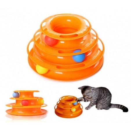 560021 - JEU INTERACTIF POUR CHATS - TOUR CIRCULAIRE A ANNEAUX AVEC BOULES TOURNANTES