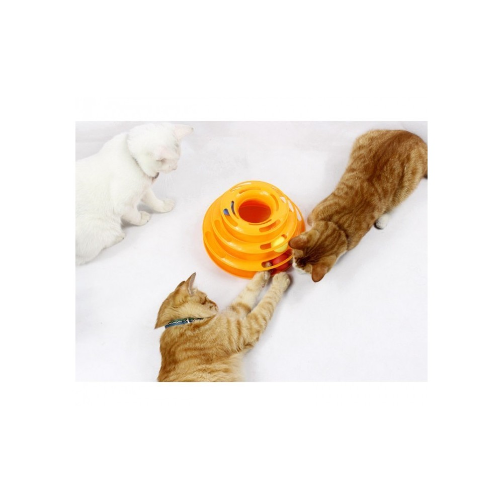560021 - JEU INTERACTIF POUR CHATS - TOUR CIRCULAIRE A ANNEAUX AVEC BOULES TOURNANTES