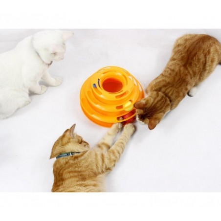 560021 - JEU INTERACTIF POUR CHATS - TOUR CIRCULAIRE A ANNEAUX AVEC BOULES TOURNANTES