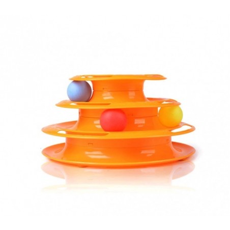 560021 - JEU INTERACTIF POUR CHATS - TOUR CIRCULAIRE A ANNEAUX AVEC BOULES TOURNANTES