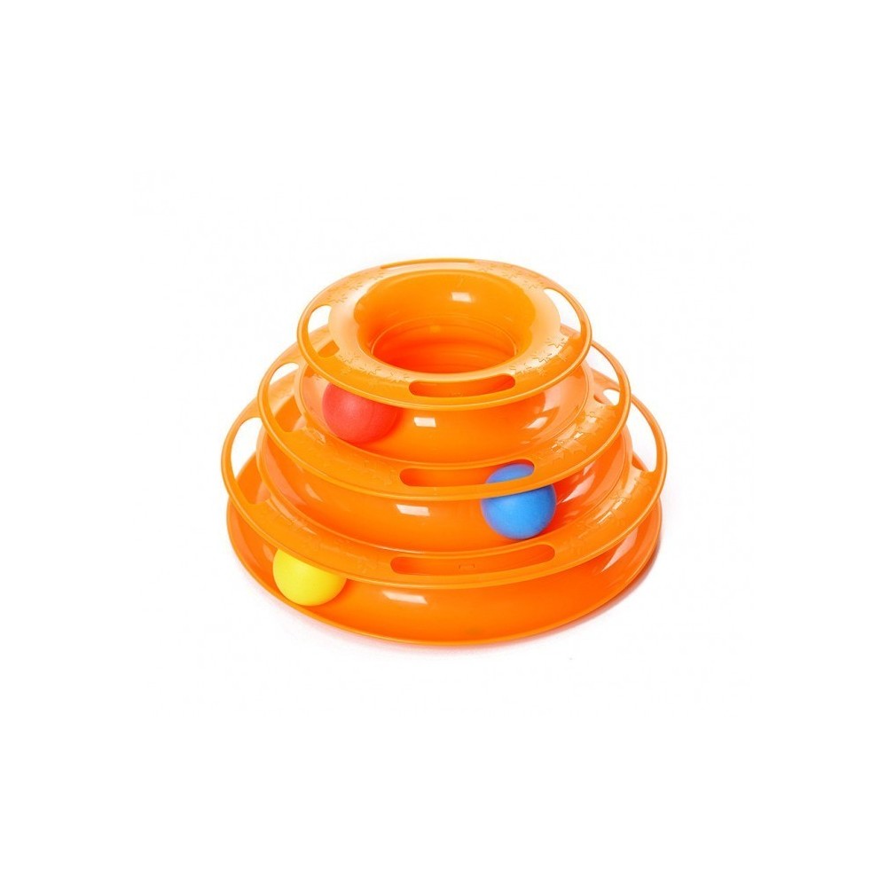 560021 - JEU INTERACTIF POUR CHATS - TOUR CIRCULAIRE A ANNEAUX AVEC BOULES TOURNANTES