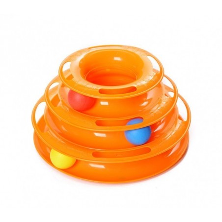 560021 - JEU INTERACTIF POUR CHATS - TOUR CIRCULAIRE A ANNEAUX AVEC BOULES TOURNANTES
