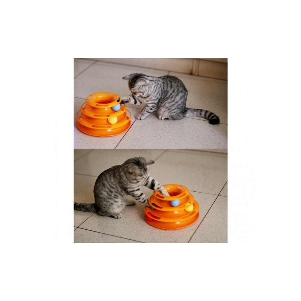 560021 - JEU INTERACTIF POUR CHATS - TOUR CIRCULAIRE A ANNEAUX AVEC BOULES TOURNANTES