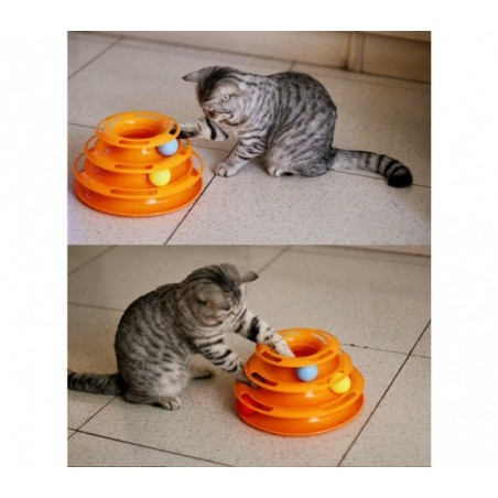 560021 - JEU INTERACTIF POUR CHATS - TOUR CIRCULAIRE A ANNEAUX AVEC BOULES TOURNANTES