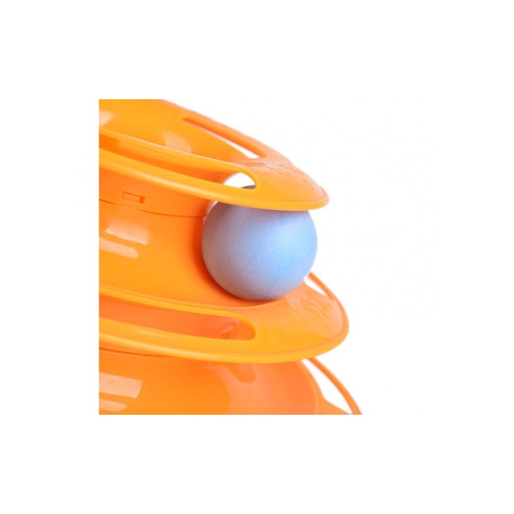 560021 - JEU INTERACTIF POUR CHATS - TOUR CIRCULAIRE A ANNEAUX AVEC BOULES TOURNANTES