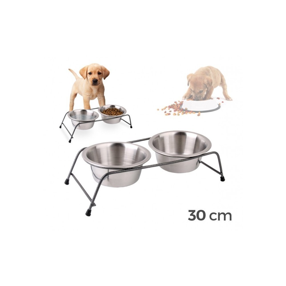 180601 DOUBLE BOL / GAMELLE POUR CHIENS AVEC SUPPORT EN ACIER SURELEVE 30 X 13 X 8,5 CM