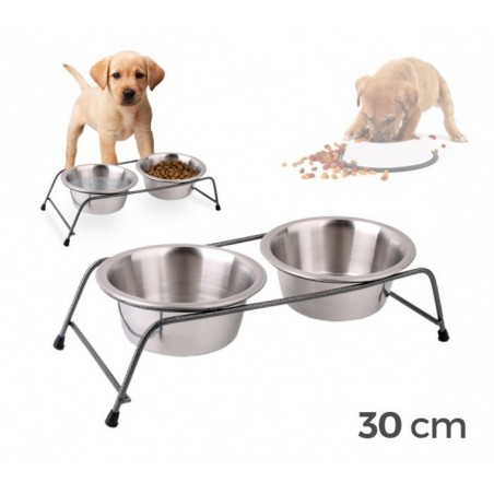 180601 DOUBLE BOL / GAMELLE POUR CHIENS AVEC SUPPORT EN ACIER SURELEVE 30 X 13 X 8,5 CM