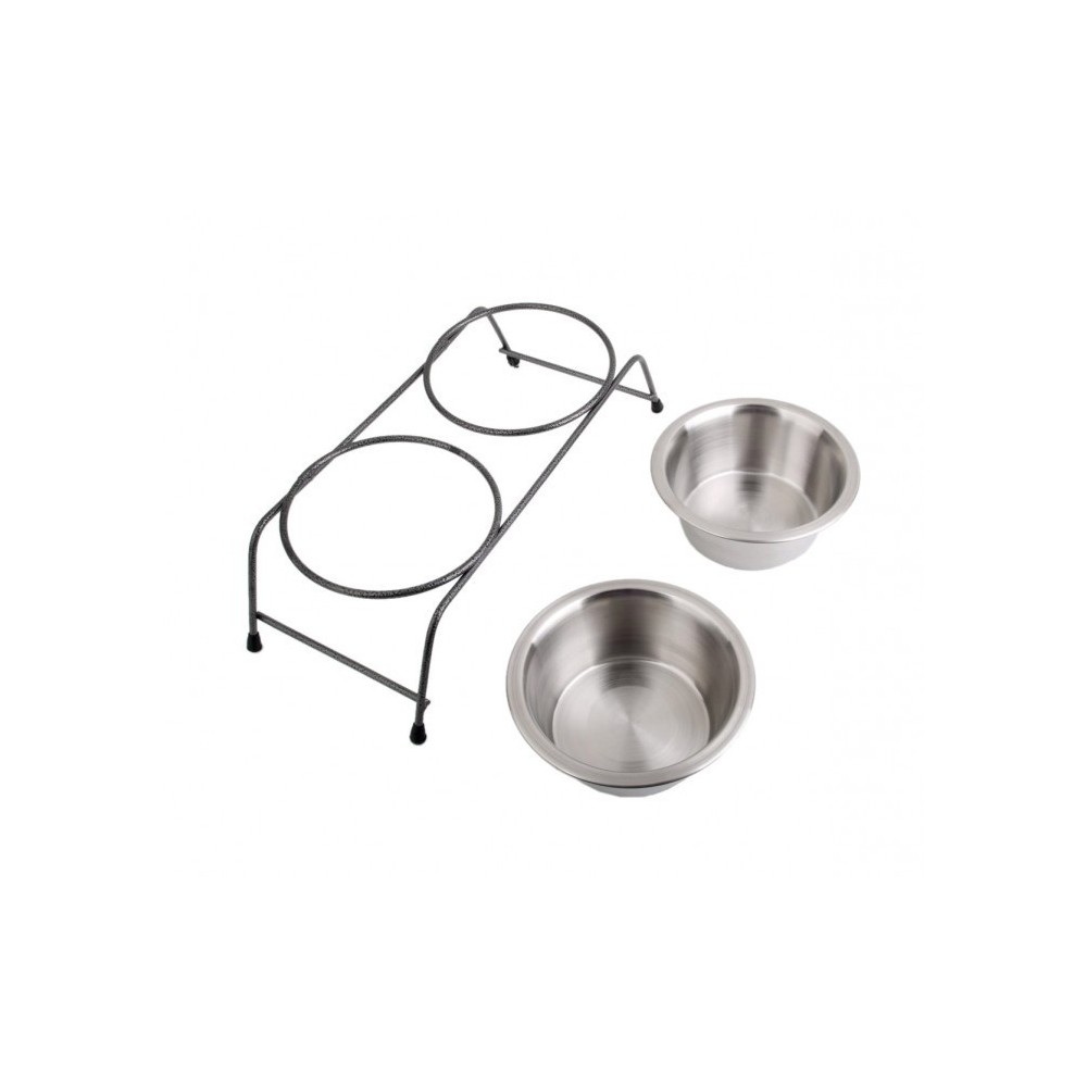 180601 DOUBLE BOL / GAMELLE POUR CHIENS AVEC SUPPORT EN ACIER SURELEVE 30 X 13 X 8,5 CM