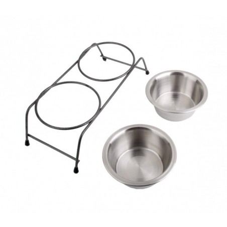 180601 DOUBLE BOL / GAMELLE POUR CHIENS AVEC SUPPORT EN ACIER SURELEVE 30 X 13 X 8,5 CM
