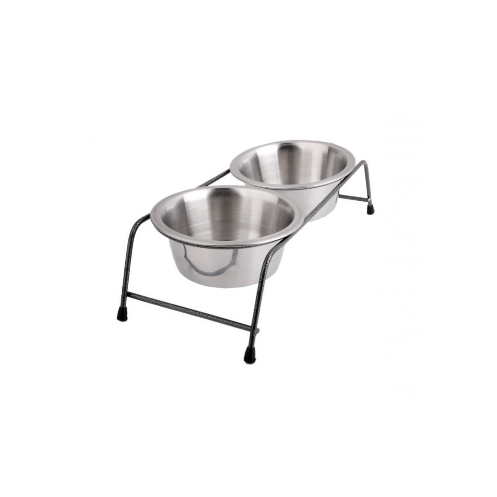 180601 DOUBLE BOL / GAMELLE POUR CHIENS AVEC SUPPORT EN ACIER SURELEVE 30 X 13 X 8,5 CM