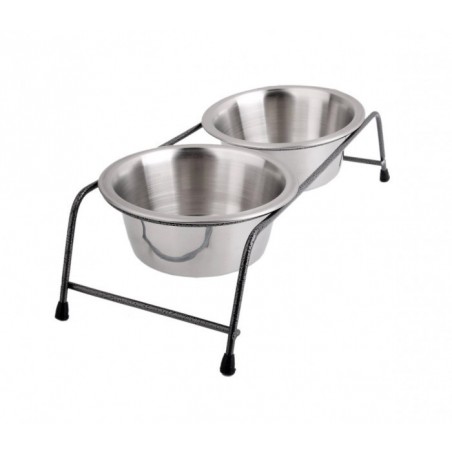 180593 DOUBLE BOL / GAMELLE EN ACIER POUR CHIENS AVEC SUPPORT SURELEVE 40 X 17 X 8,5 CM