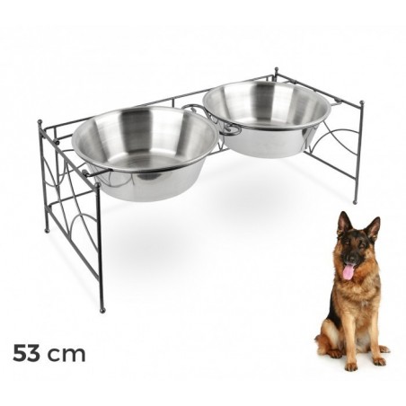 521029 DOUBLE BOL / GAMELLE EN ACIER POUR CHIENS AVEC SUPPORT SURELEVE 53 X 24 X 22 CM