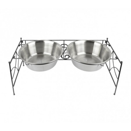 521029 DOUBLE BOL / GAMELLE EN ACIER POUR CHIENS AVEC SUPPORT SURELEVE 53 X 24 X 22 CM
