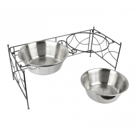 521029 DOUBLE BOL / GAMELLE EN ACIER POUR CHIENS AVEC SUPPORT SURELEVE 53 X 24 X 22 CM