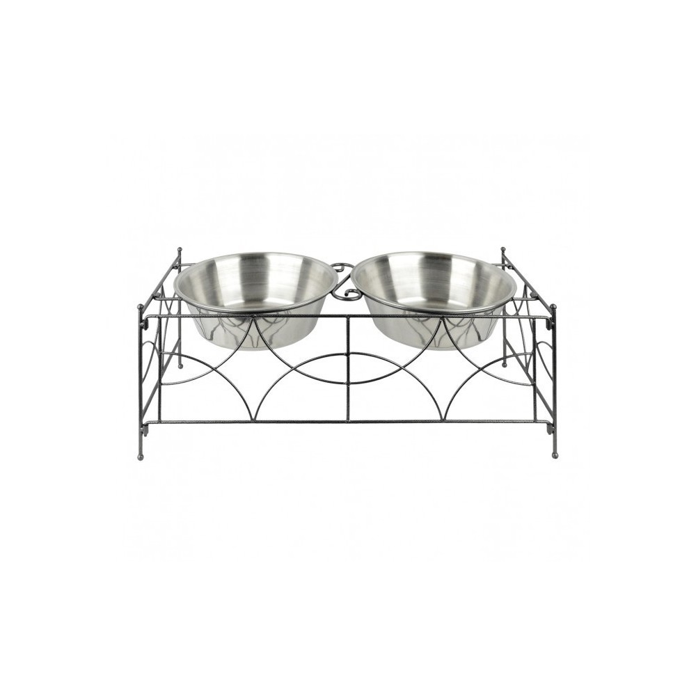 521029 DOUBLE BOL / GAMELLE EN ACIER POUR CHIENS AVEC SUPPORT SURELEVE 53 X 24 X 22 CM