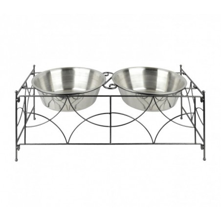 521029 DOUBLE BOL / GAMELLE EN ACIER POUR CHIENS AVEC SUPPORT SURELEVE 53 X 24 X 22 CM