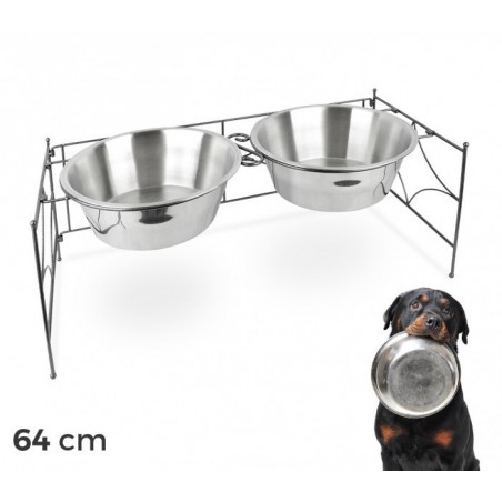 133587 DOUBLE BOL / GAMELLE EN ACIER POUR CHIENS AVEC SUPPORT SURELEVE 64 X 29 X 26 CM