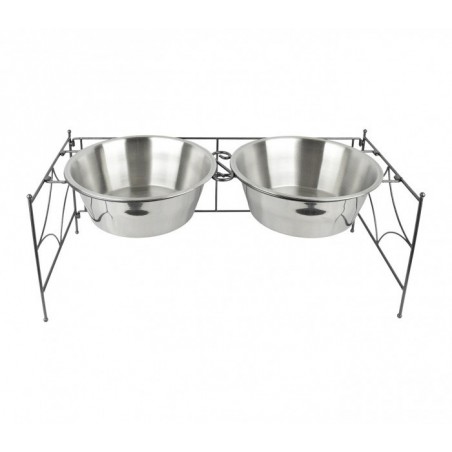 133587 DOUBLE BOL / GAMELLE EN ACIER POUR CHIENS AVEC SUPPORT SURELEVE 64 X 29 X 26 CM