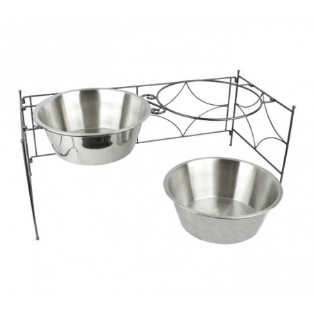 133587 DOUBLE BOL / GAMELLE EN ACIER POUR CHIENS AVEC SUPPORT SURELEVE 64 X 29 X 26 CM