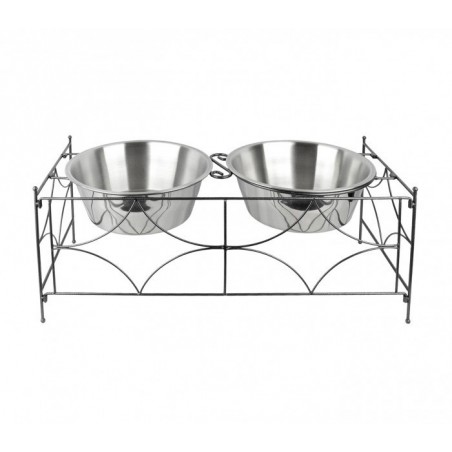 133587 DOUBLE BOL / GAMELLE EN ACIER POUR CHIENS AVEC SUPPORT SURELEVE 64 X 29 X 26 CM